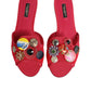 Dolce & Gabbana Red Embellished Flats Slip On Sandals Shoes