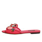Dolce & Gabbana Red Embellished Flats Slip On Sandals Shoes