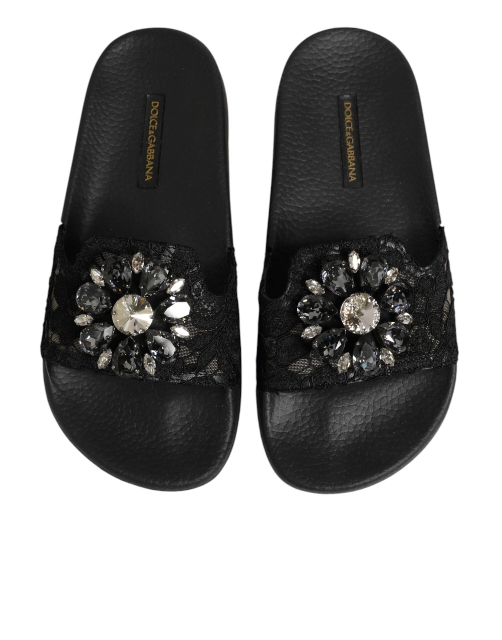 Dolce & Gabbana Black Devotion Matelassé Leather Slides Shoes