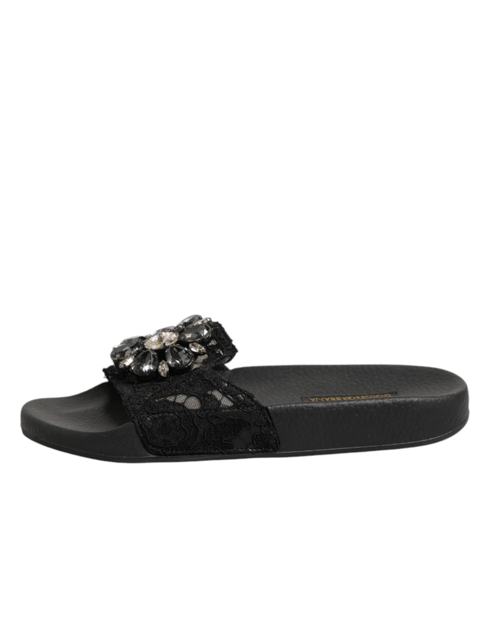 Dolce & Gabbana Black Devotion Matelassé Leather Slides Shoes