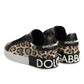 Dolce & Gabbana Brown Leather Leopard Low Top Sneakers Shoes