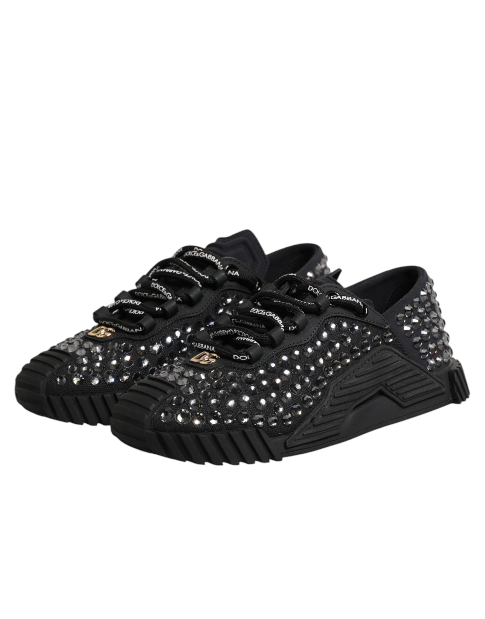 Dolce & Gabbana Shoes Black Embellished Low Top NS1 Sneakers Shoes