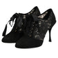 Dolce & Gabbana Black Floral High Heels LACE-UPS Pumps Shoes