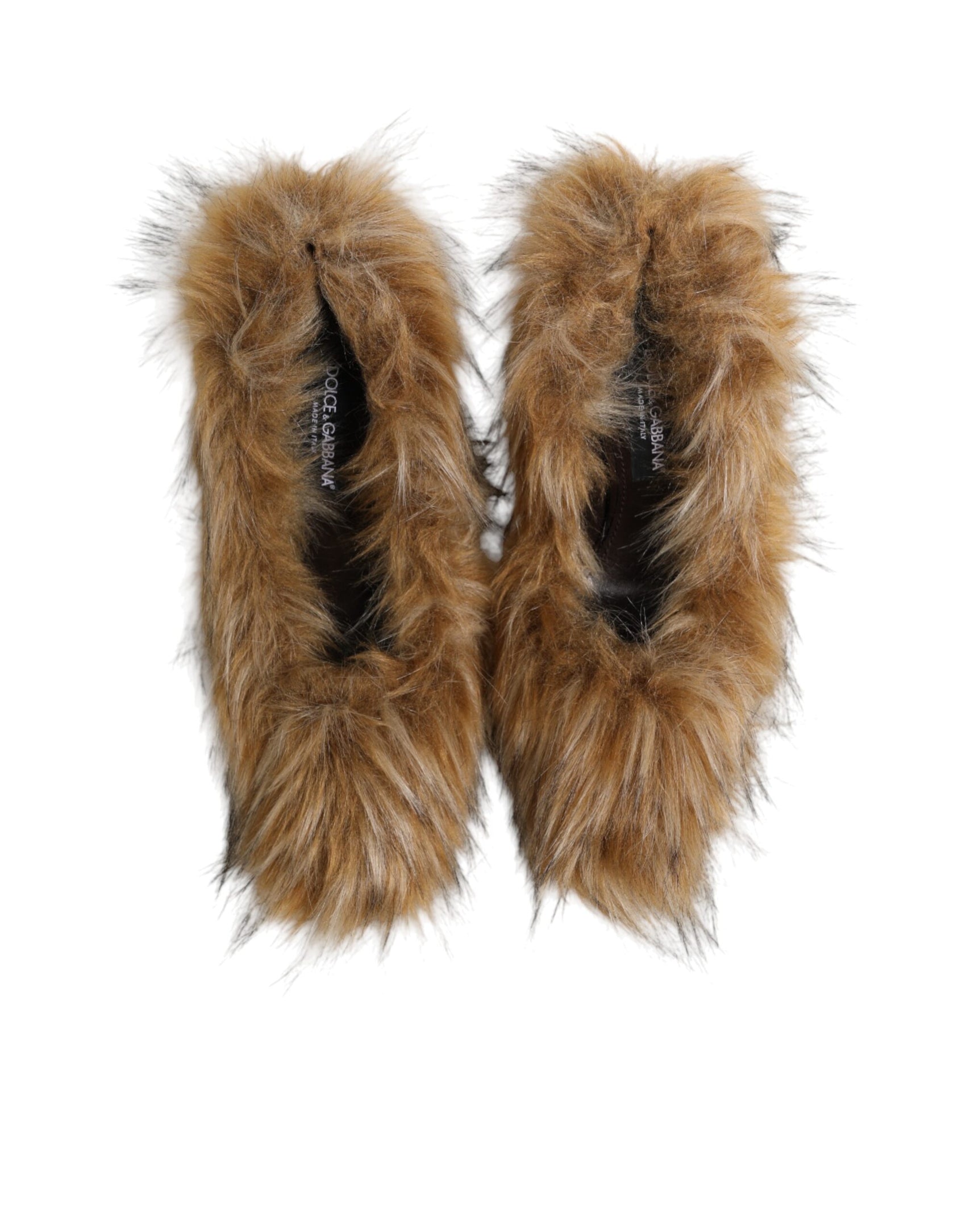 Dolce & Gabbana Brown Fur Leather High Heels Pumps Shoes