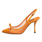 Dolce & Gabbana Orange Leather Mesh Heels Slingback  Shoes