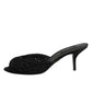 Dolce & Gabbana Black Embroidered Slip On Heels Slides Shoes