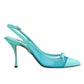 Dolce & Gabbana Blue Leather Mesh Heels Slingback Shoes