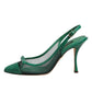 Dolce & Gabbana Green Leather Mesh Heels Slingback  Shoes