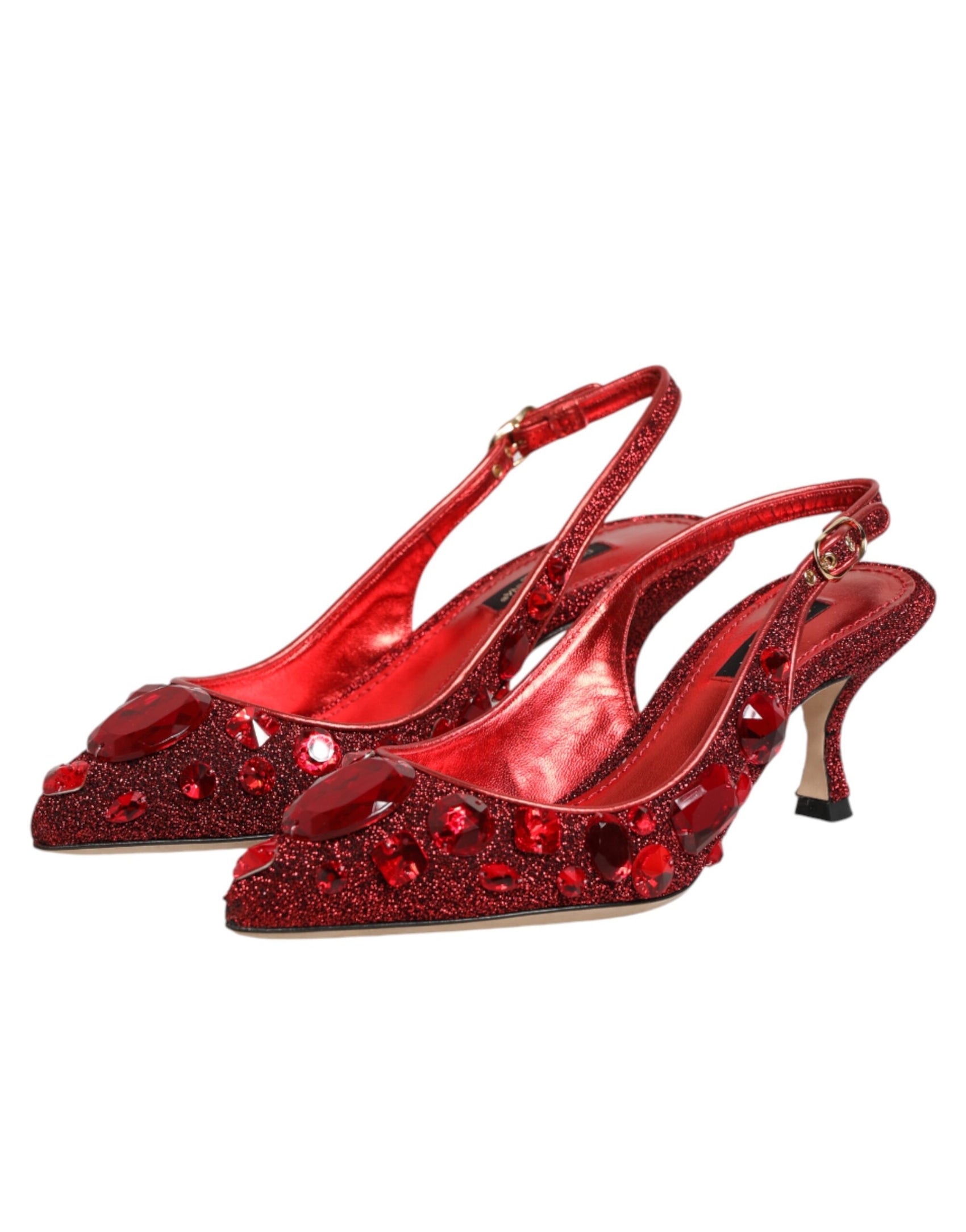 Dolce & Gabbana Red Crystal Embellished Slingbacks Shoes