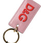 Dolce & Gabbana Pink Calf Leather Logo Metal Ring Men Keychain Keyring