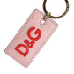 Dolce & Gabbana Pink Calf Leather DG Logo Metal Ring Keychain Keyring