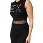 Dolce & Gabbana Black Jersey Lace Ruching Rhinestone Tank Top