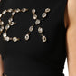 Dolce & Gabbana Black Jersey Lace Ruching Rhinestone Tank Top