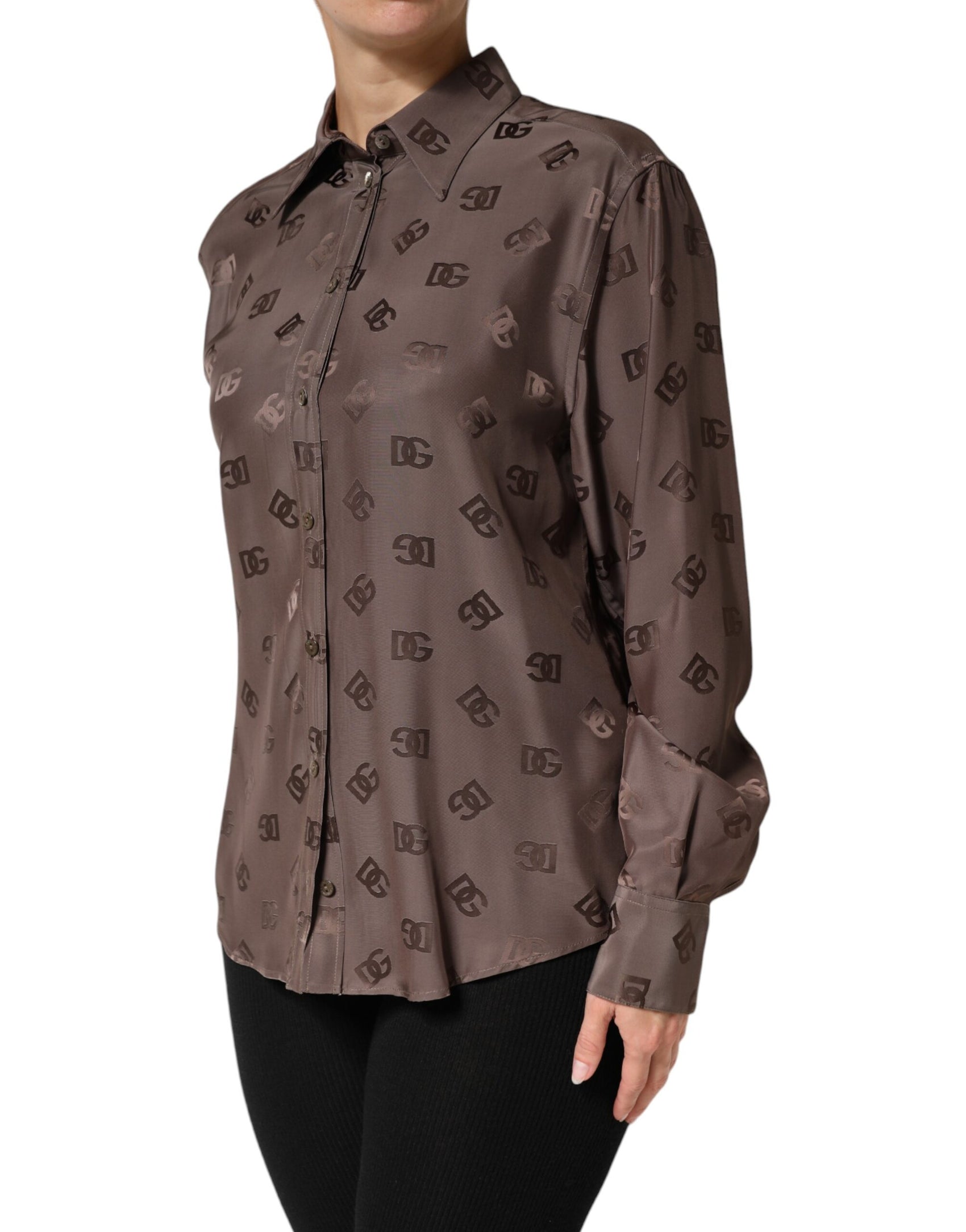 Dolce & Gabbana Brown Collared Long Sleeves Logo Shirt Top