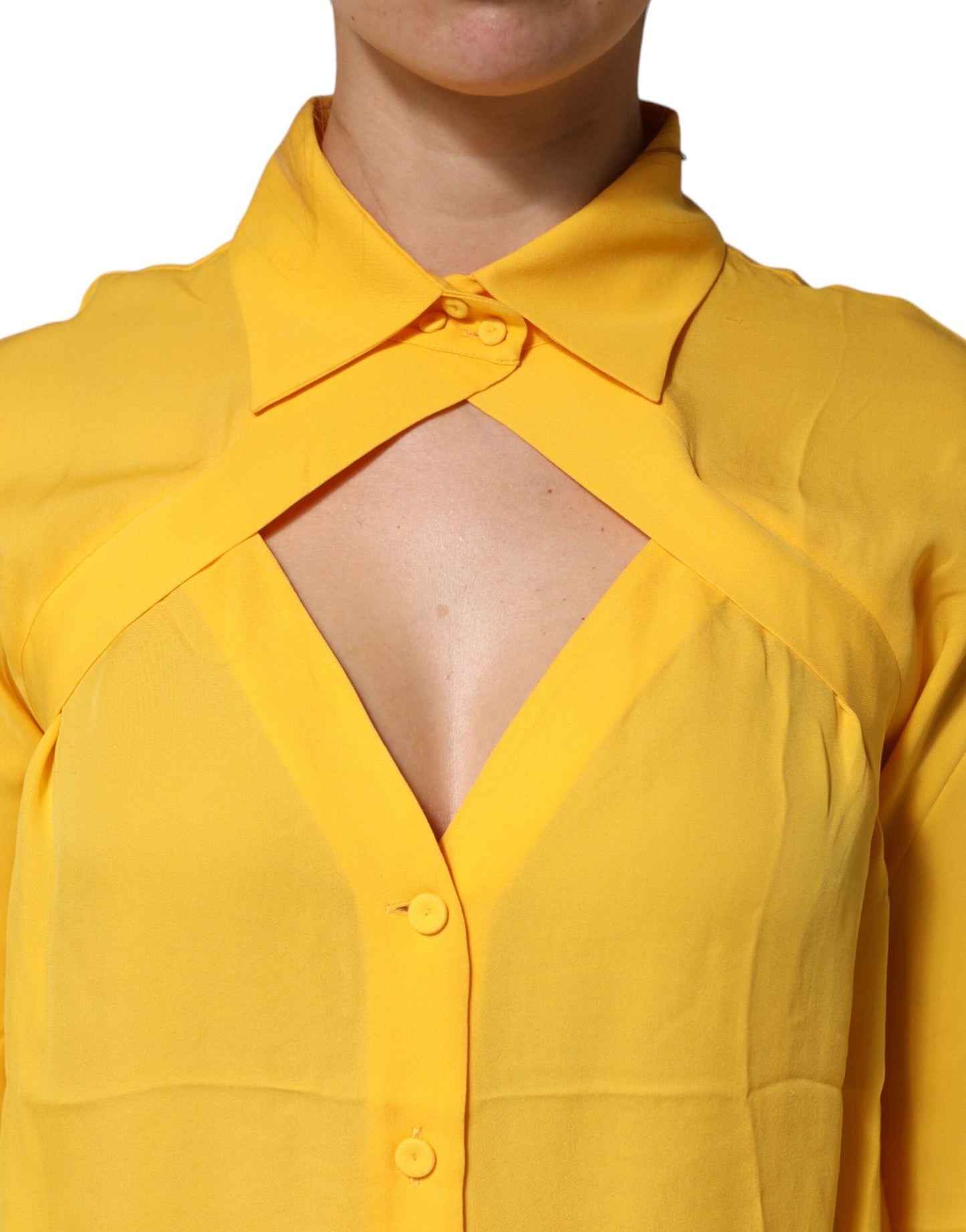 Moschino Couture Yellow Silk Collared Long Sleeves  Top
