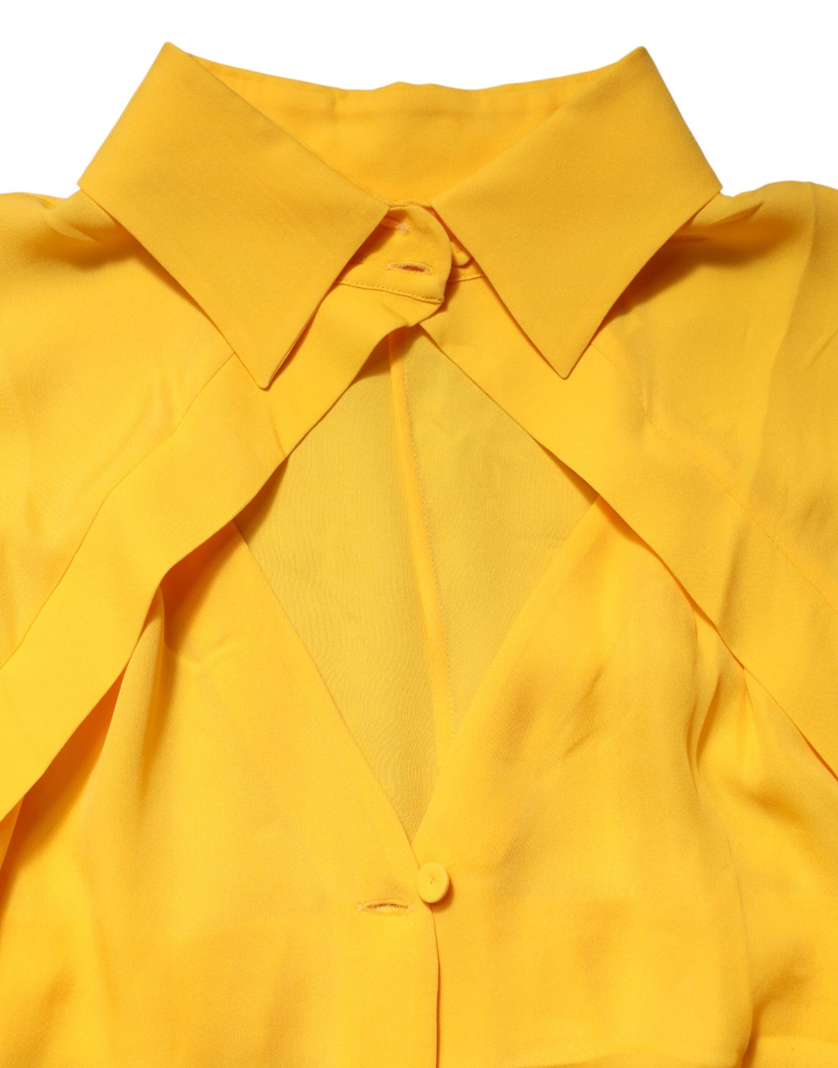 Moschino Couture Yellow Silk Collared Long Sleeves  Top