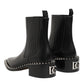 Dolce & Gabbana Black Studded Chelsea Short Ankle Boots Shoes