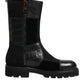 Dolce & Gabbana Black Patchwork Leather Mid Calf Boot  Shoes