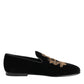 Dolce & Gabbana Black Velvet Gold Crown Mens Loafers Shoes