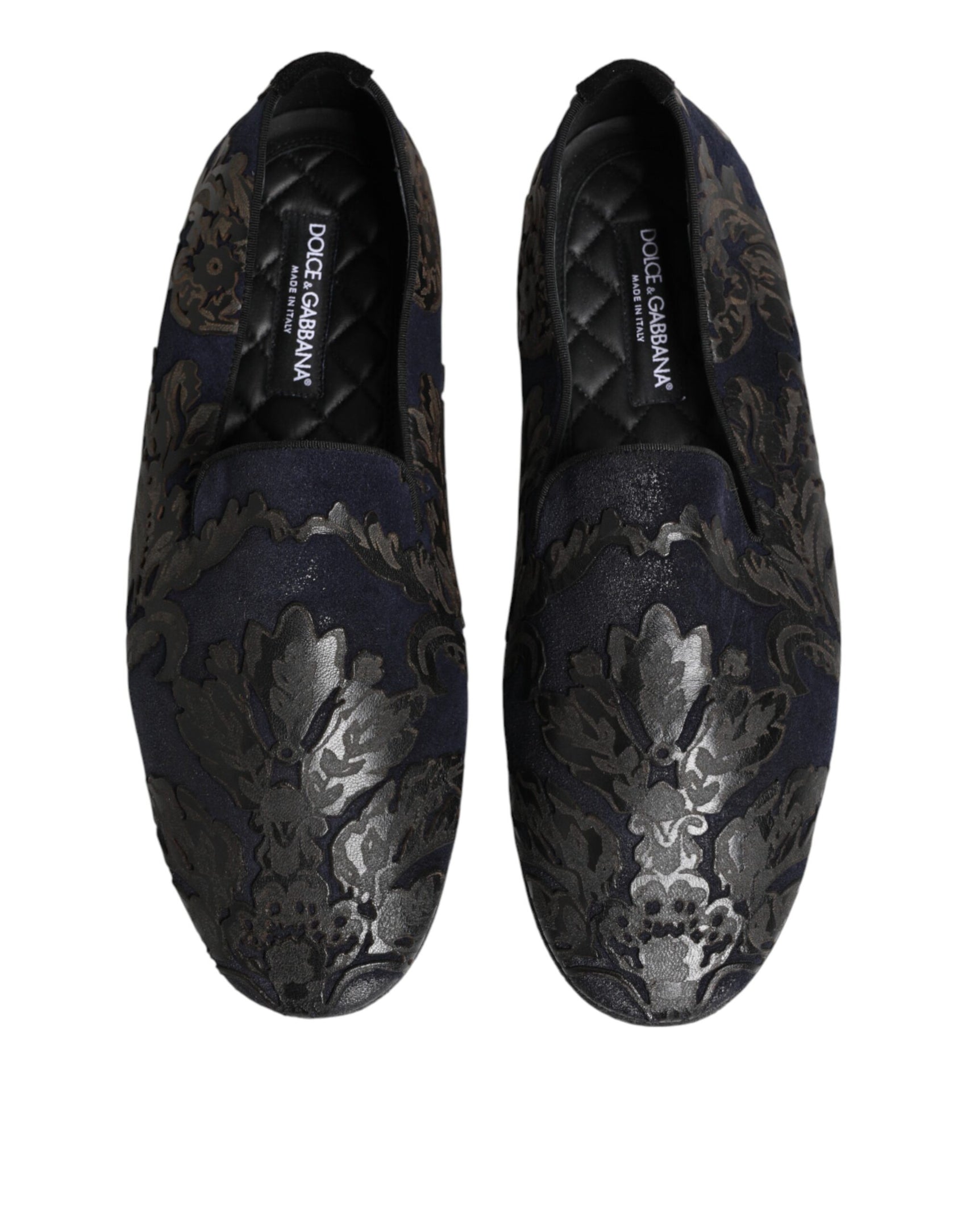 Dolce & Gabbana Black Jacquard Leather Slip On Loafers Shoes
