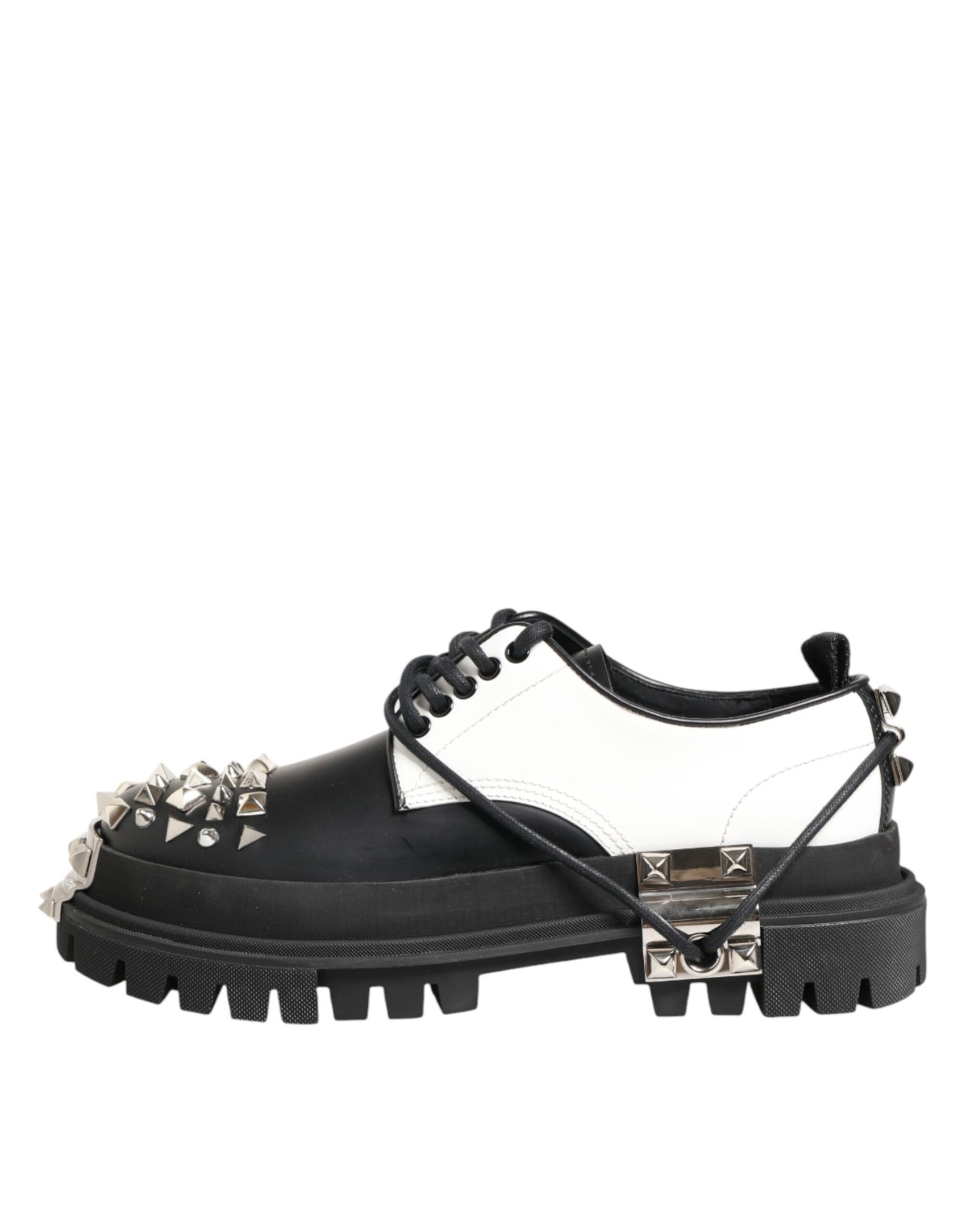 Dolce & Gabbana Black White Studded Men Formal Derby Shoes