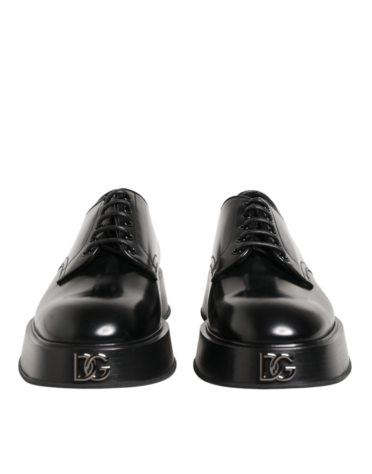 Dolce & Gabbana Black Calfskin Leather Men Derby Dress Shoes
