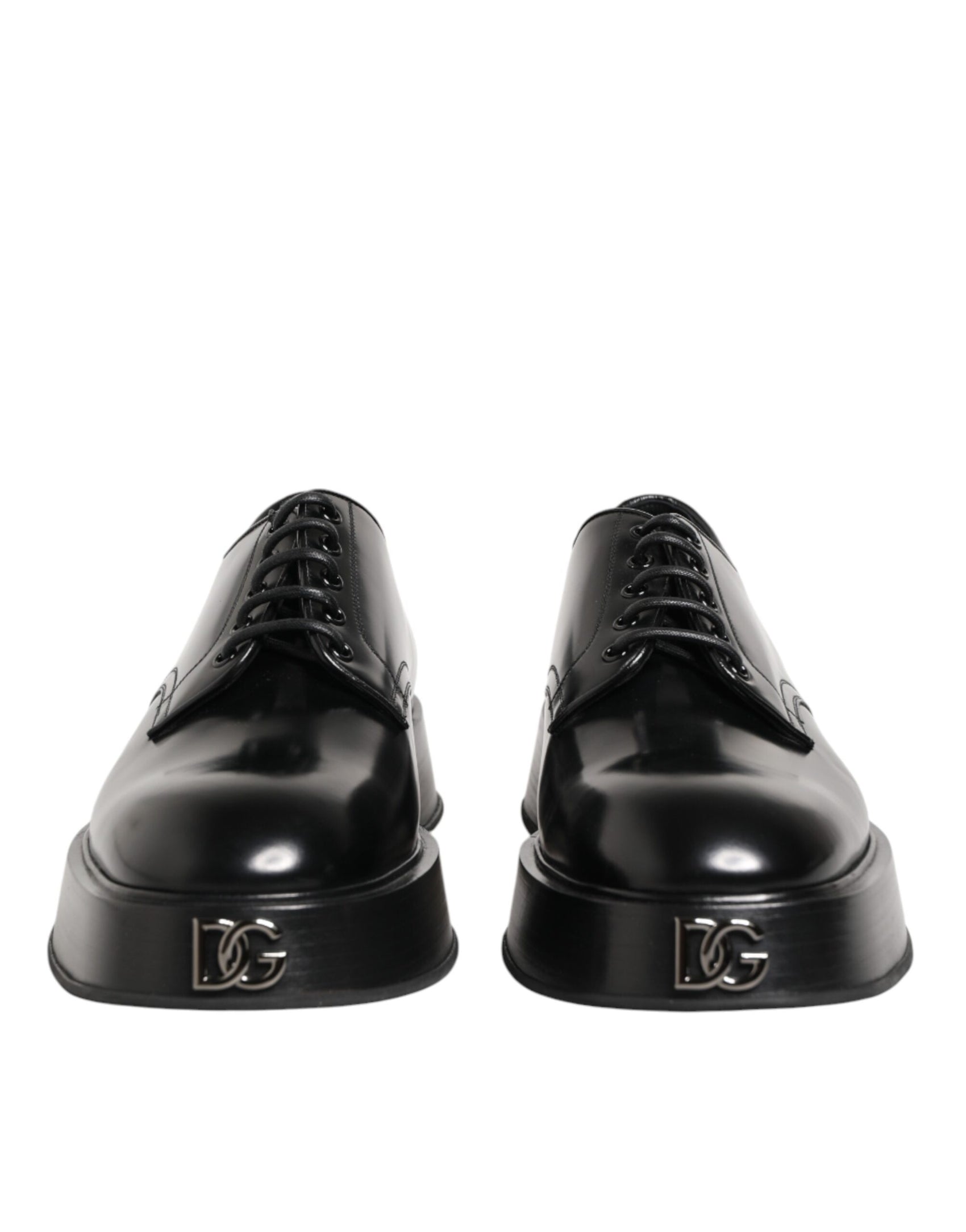 Dolce & Gabbana Black Calfskin Leather Men Derby Dress Shoes