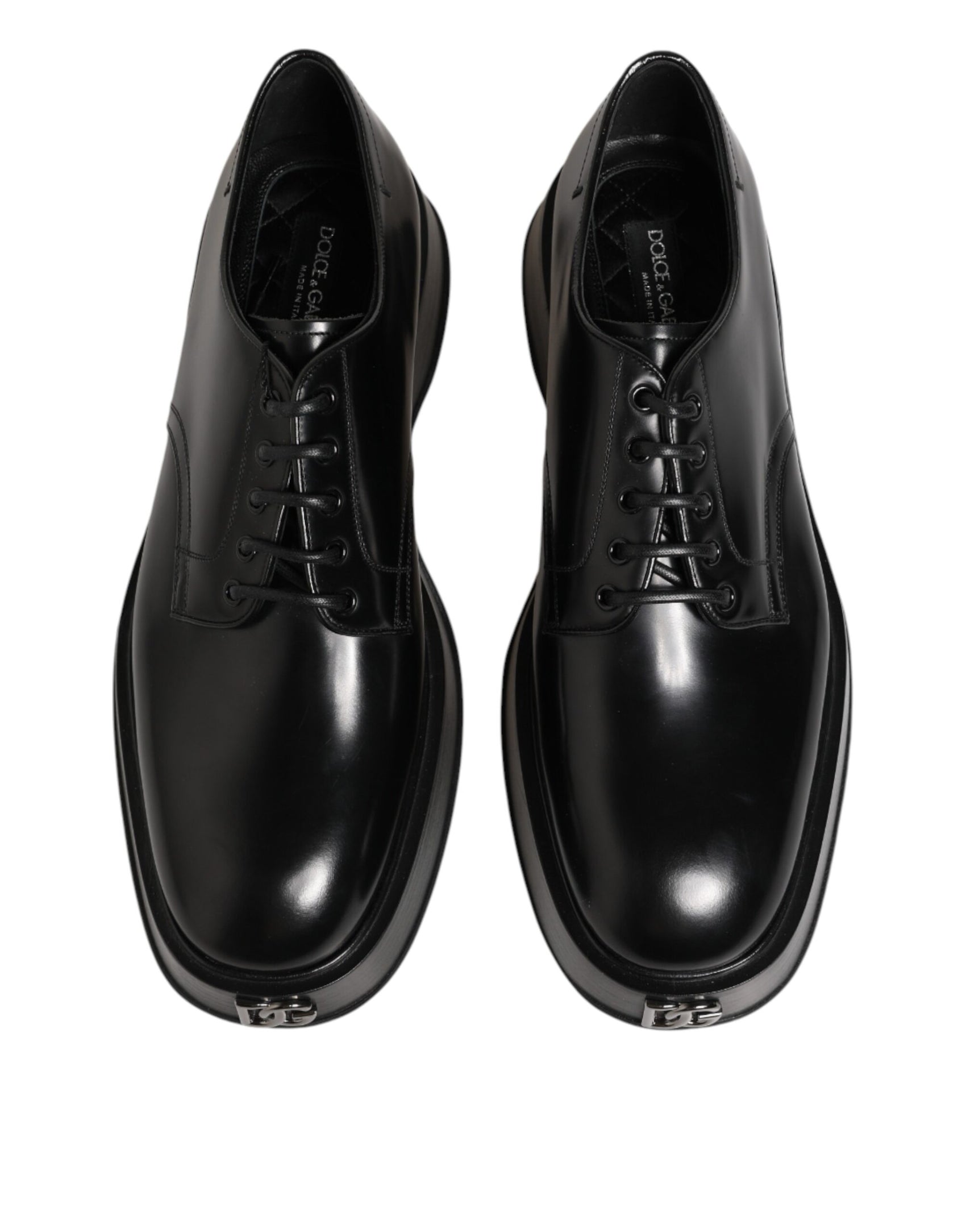 Dolce & Gabbana Black Calfskin Leather Men Derby Dress Shoes