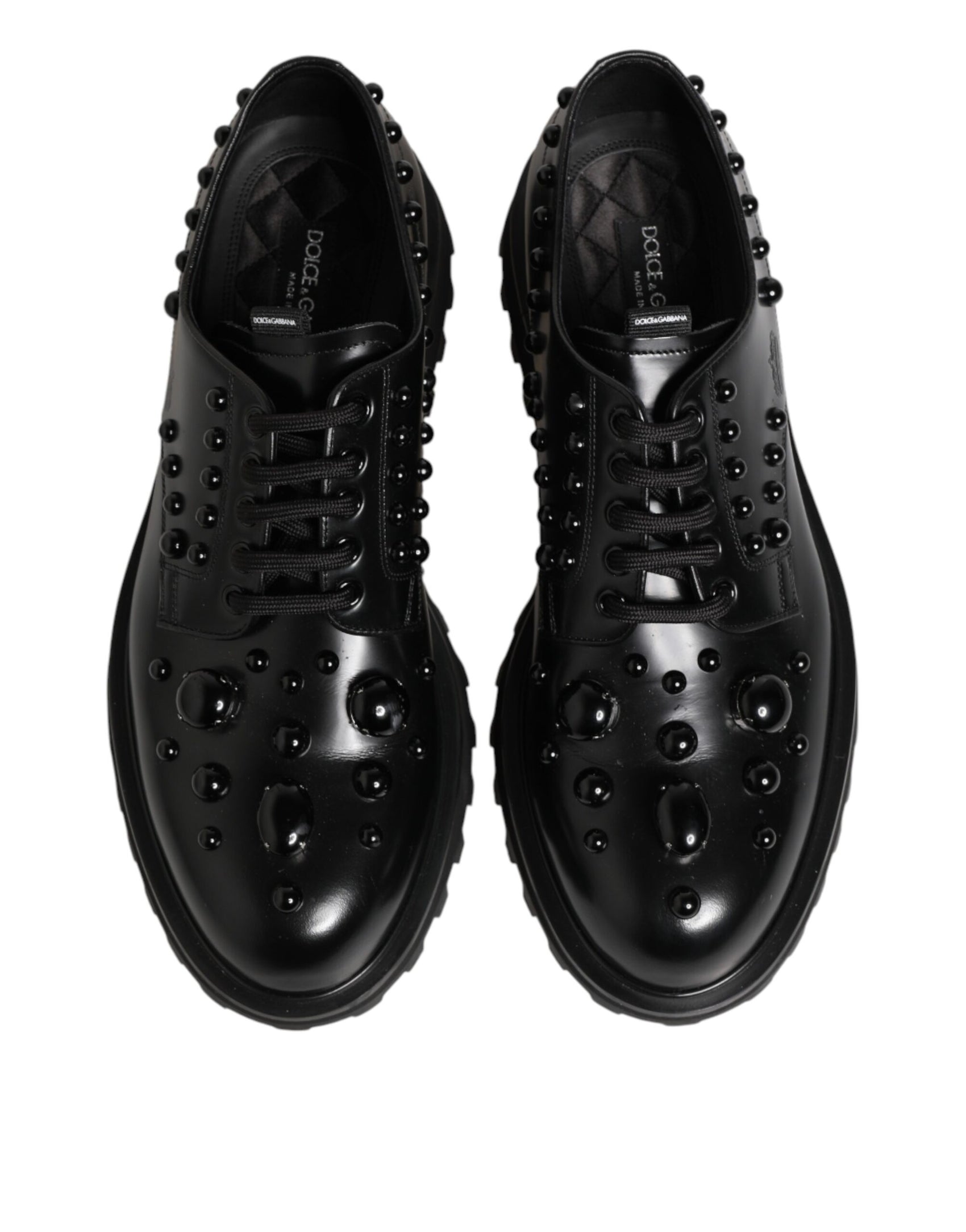 Dolce & Gabbana Black Leather Studded Men Formal Derby  Shoes