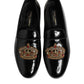 Dolce & Gabbana Black Leather Gold Crown Mens Loafers Shoes
