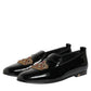 Dolce & Gabbana Black Leather Gold Crown Mens Loafers Shoes