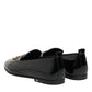 Dolce & Gabbana Black Leather Gold Crown Mens Loafers Shoes