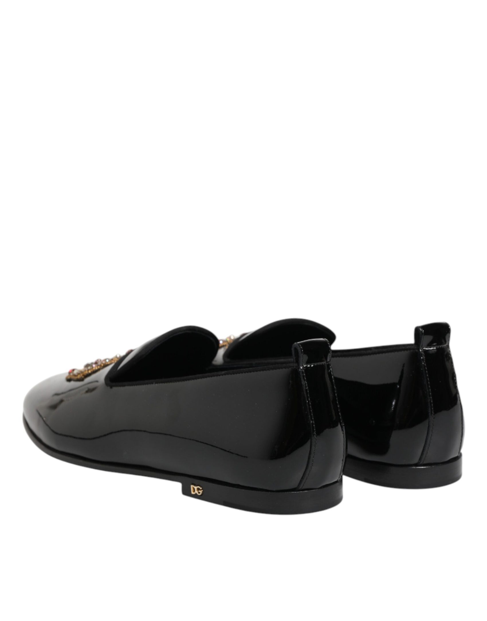 Dolce & Gabbana Black Leather Gold Crown Mens Loafers Shoes