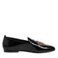 Dolce & Gabbana Black Leather Gold Crown Mens Loafers Shoes