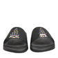Dolce & Gabbana Black Leather Slides Sandals Beachwear Shoes