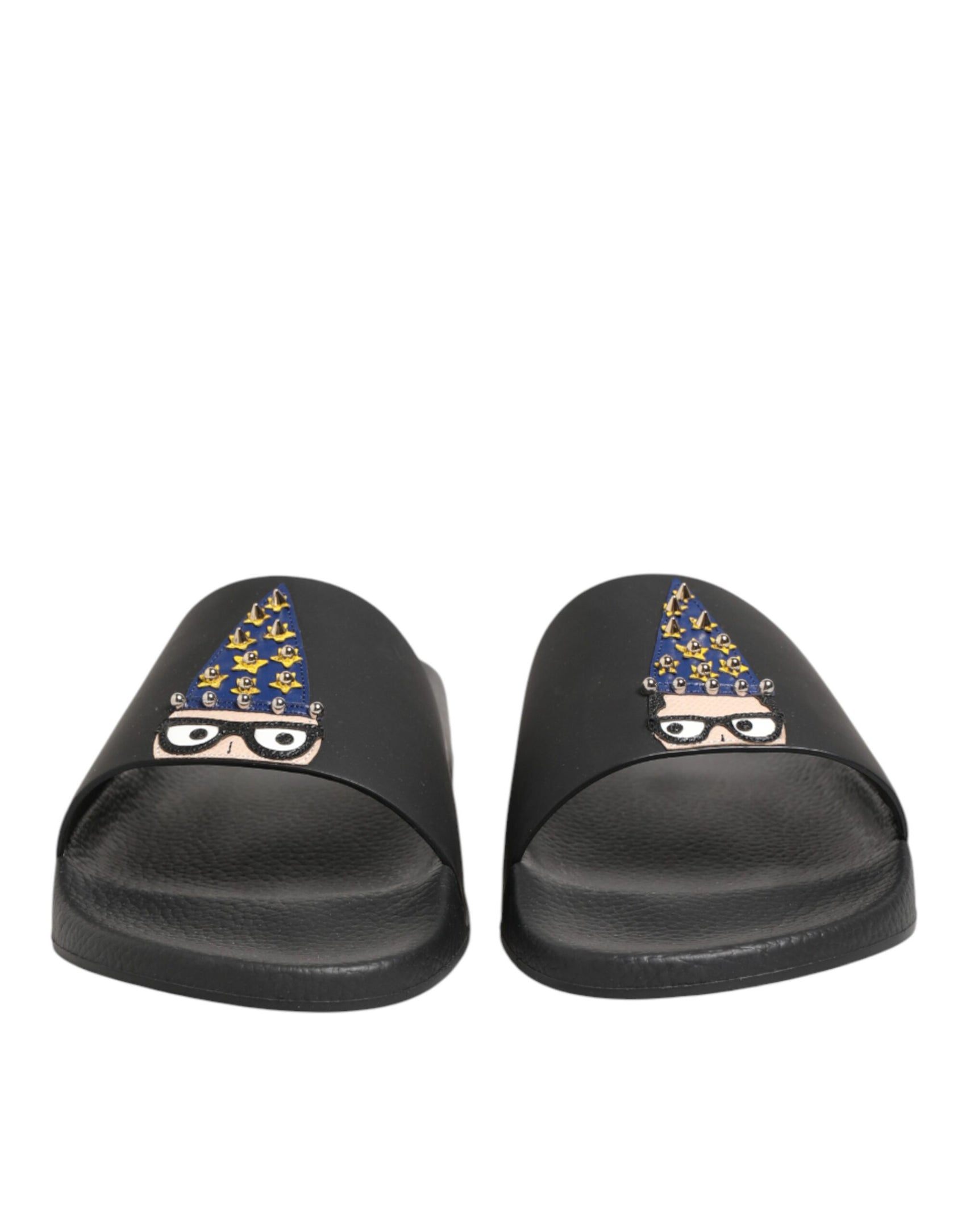 Dolce & Gabbana Black Leather Slides Sandals Beachwear Shoes