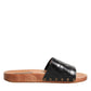 Dolce & Gabbana Black Brown Leather Slides Sandals Shoes