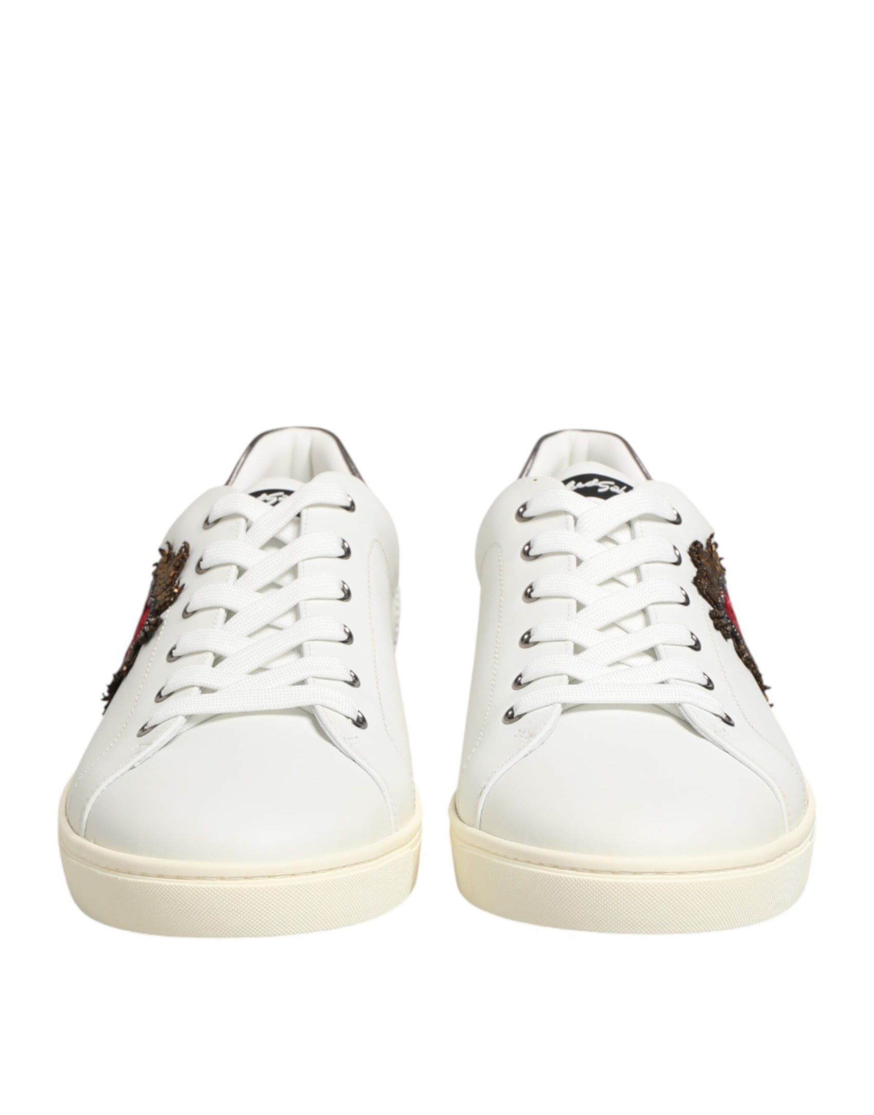 Dolce & Gabbana White Leather Heart Embellished Sneakers Shoes