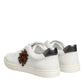 Dolce & Gabbana White Leather Heart Embellished Sneakers Shoes