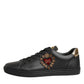 Dolce & Gabbana Black Leather Heart Embellished Sneakers Shoes