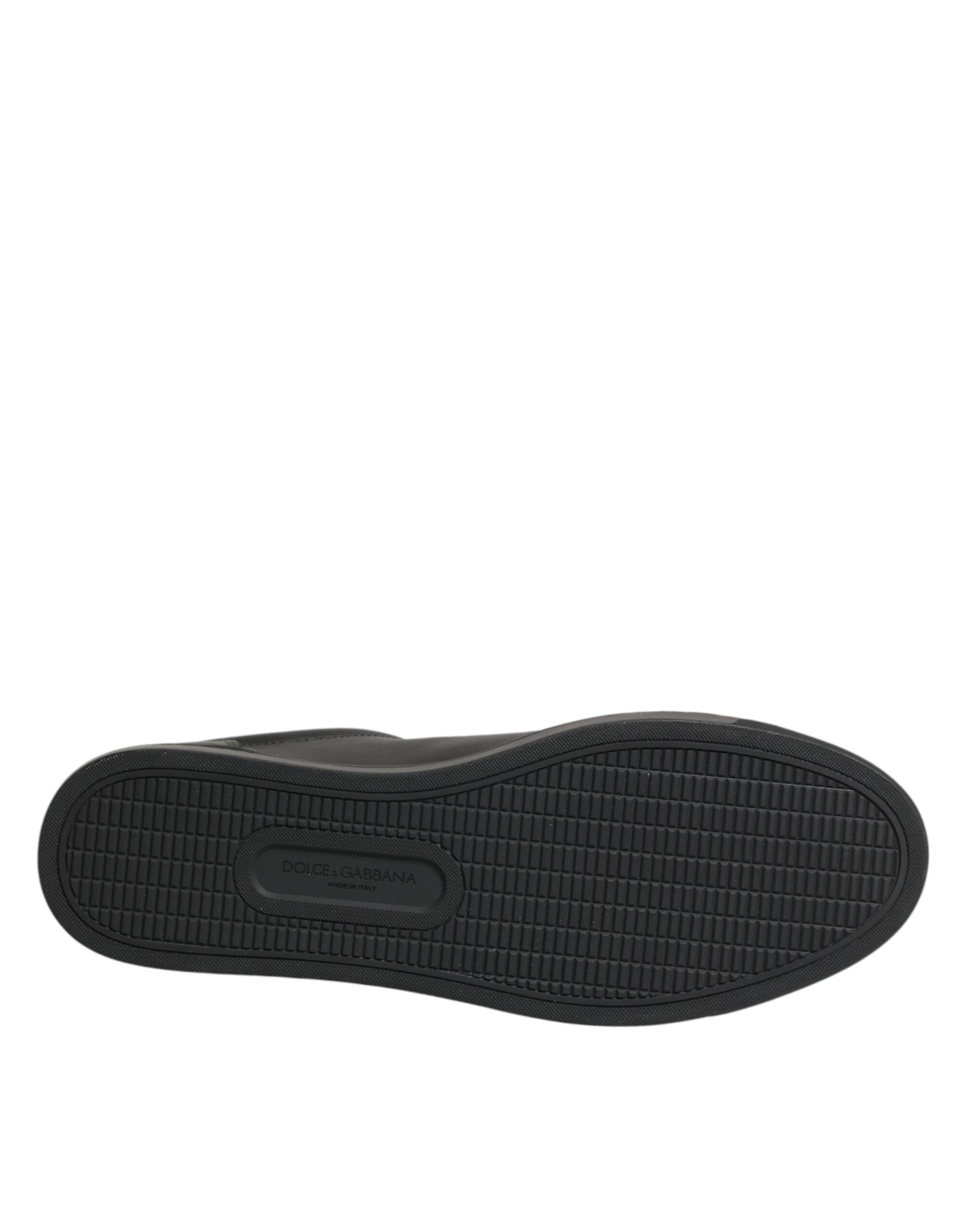 Dolce & Gabbana Black Leather Heart Embellished Sneakers Shoes