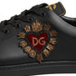 Dolce & Gabbana Black Leather Heart Embellished Sneakers Shoes