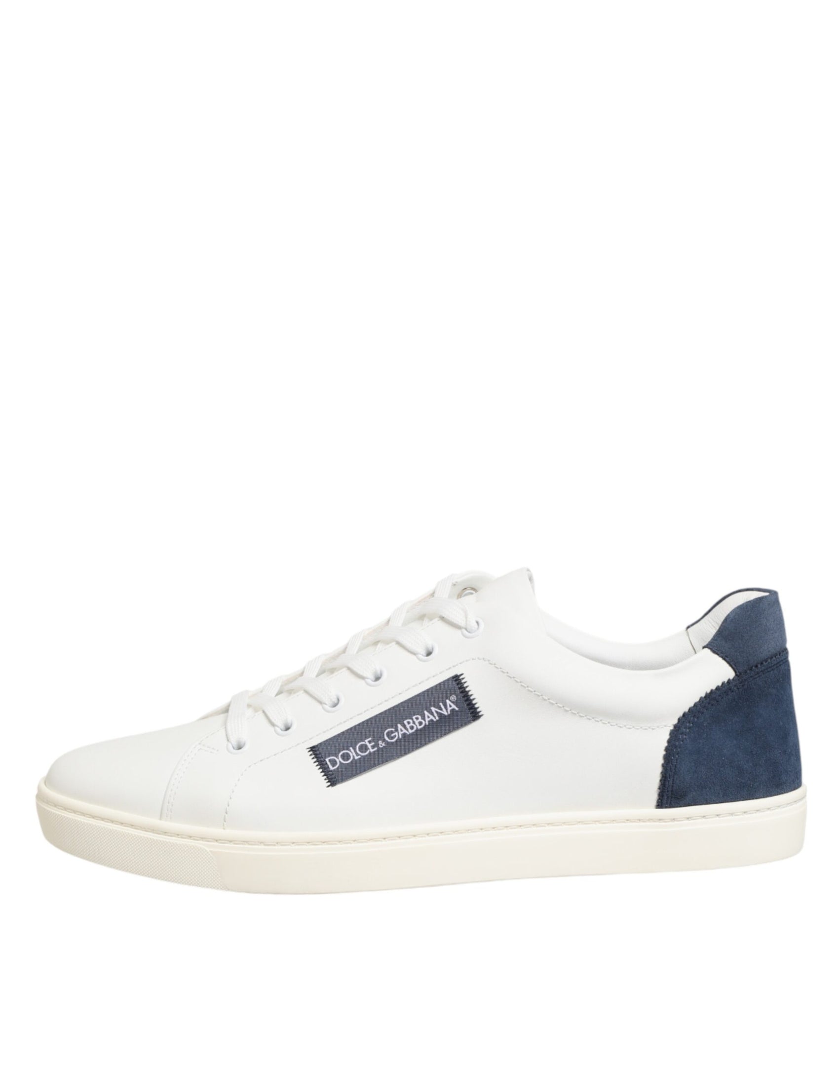 Dolce & Gabbana White Blue Leather Logo Patch Sneakers Shoes
