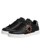 Dolce & Gabbana Black Leather Heart Embellished Sneakers Shoes