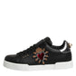 Dolce & Gabbana Black Leather Heart Embellished Sneakers Shoes