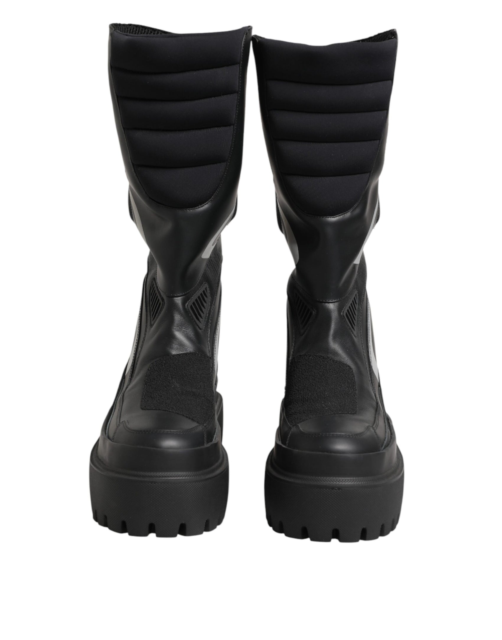 Dolce & Gabbana Black Leather Mid Calf Biker Boots Shoes