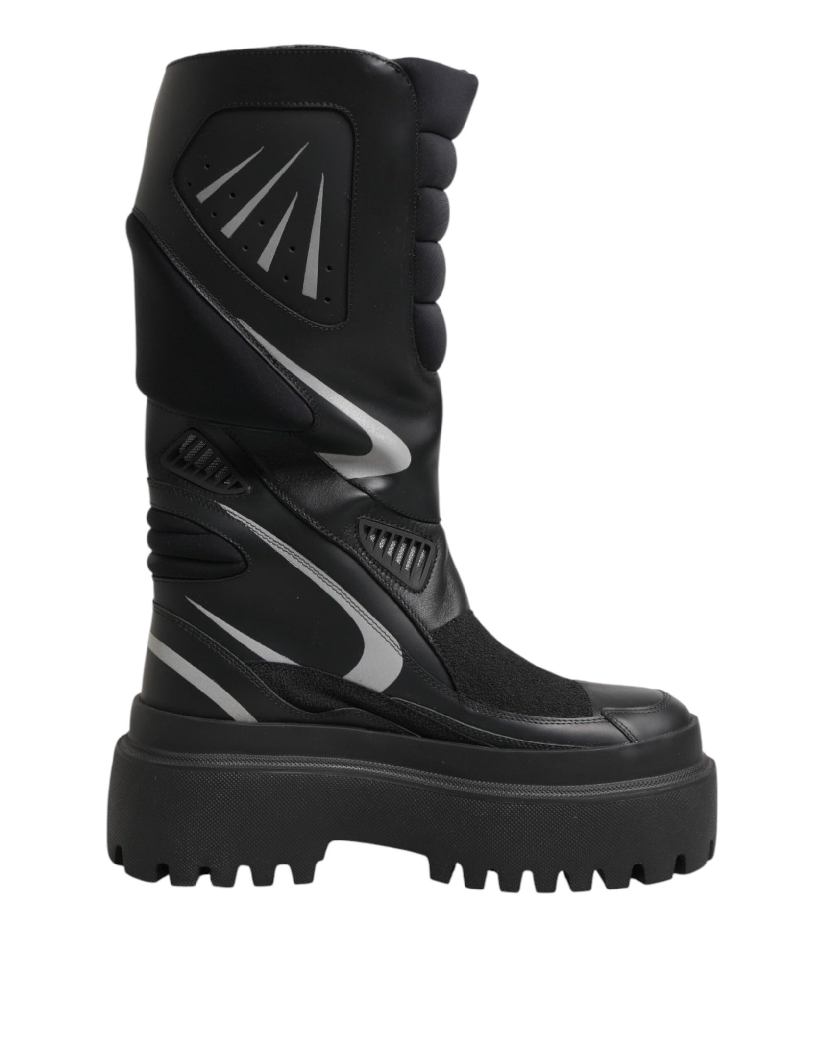 Dolce & Gabbana Black Leather Mid Calf Biker Boots Shoes