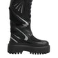 Dolce & Gabbana Black Leather Mid Calf Biker Boots Shoes