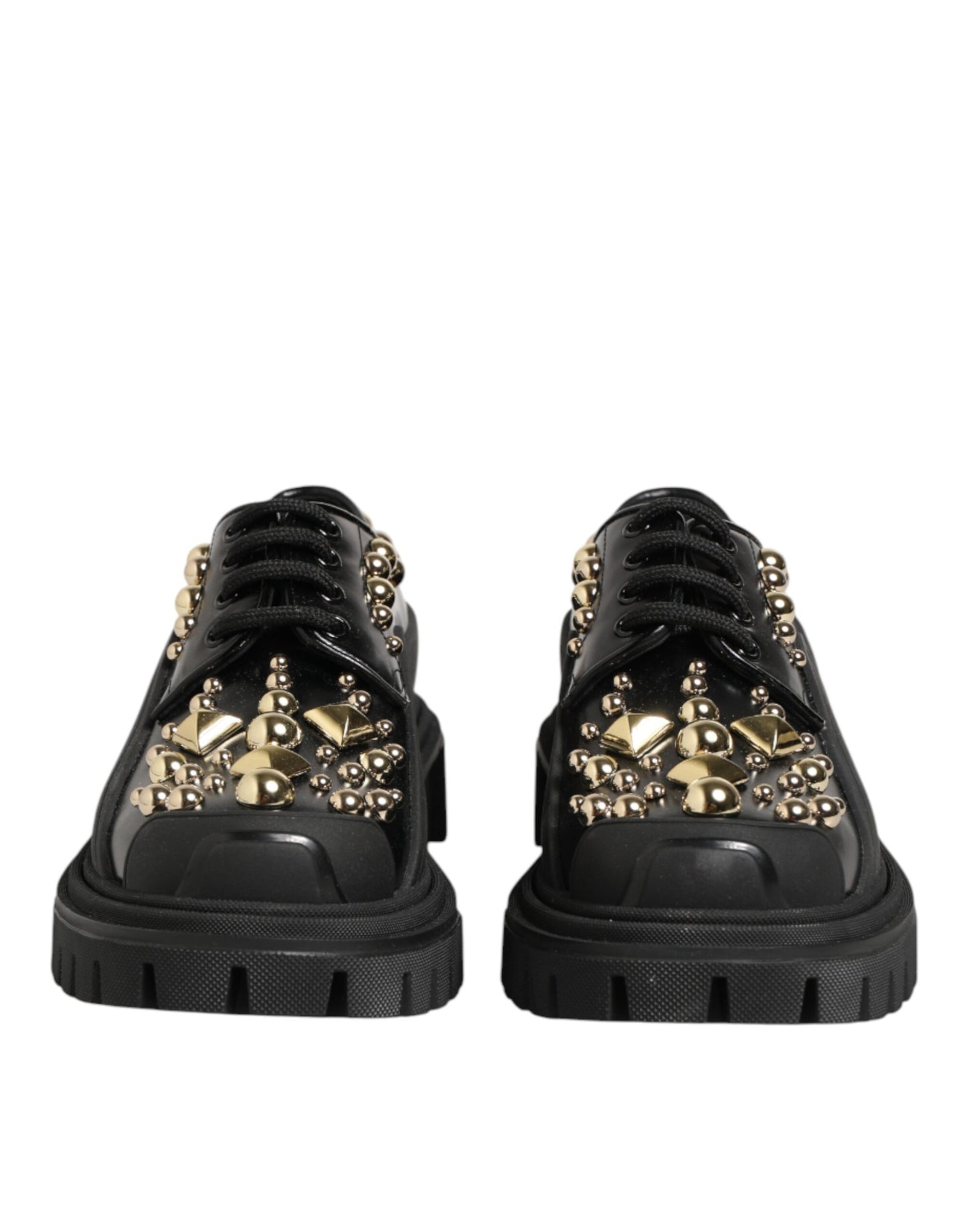 Dolce & Gabbana Black Leather Jeweled Crystals Derby Shoes