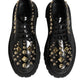 Dolce & Gabbana Black Leather Jeweled Crystals Derby Shoes